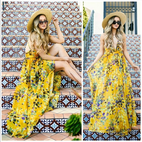 Backless Bohemia Floral V Neck Maxi Dress - Picture 7 of 8